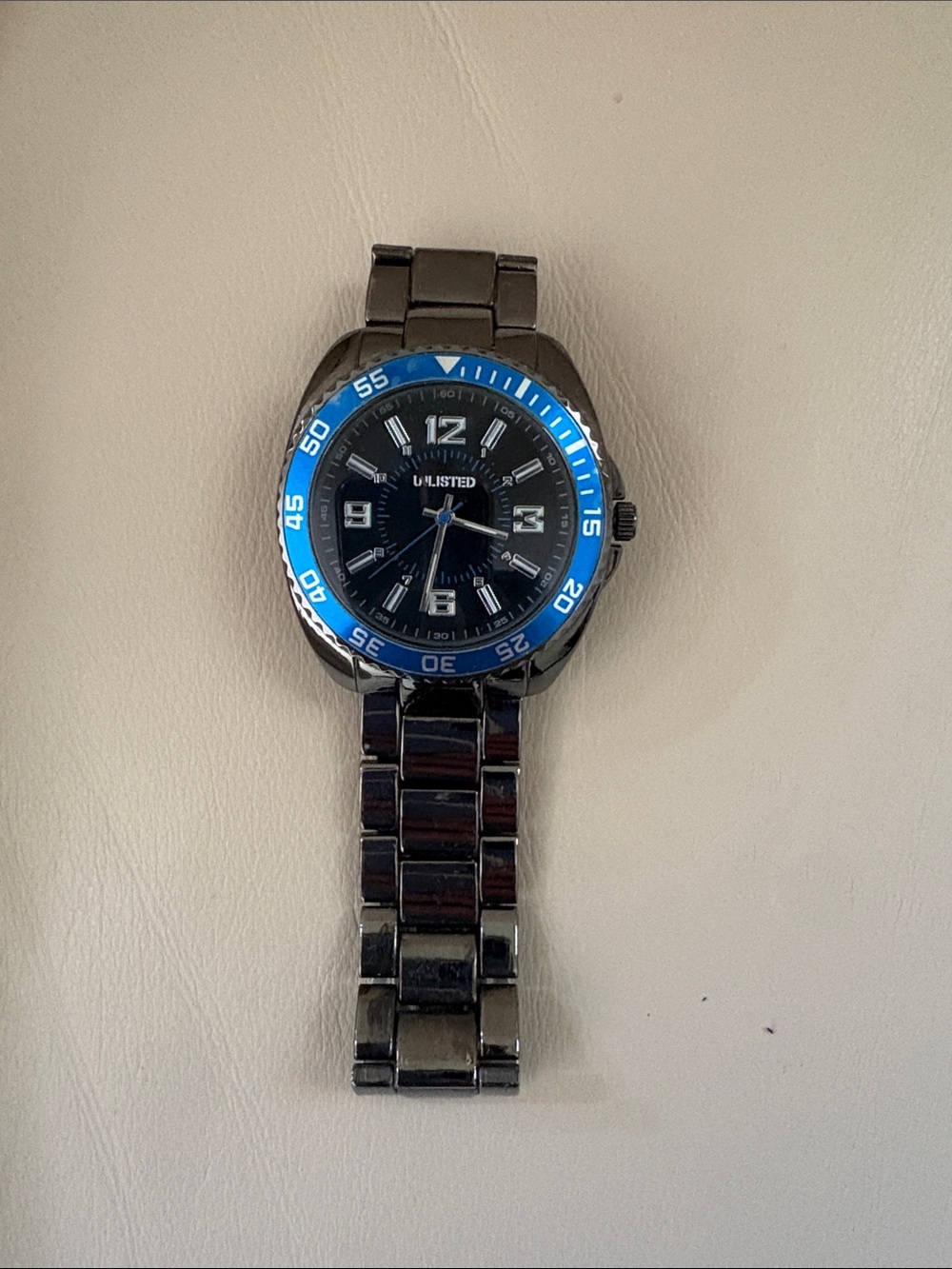 Unlisted Gunmetal Men's Watch with Bright Blue Bezel